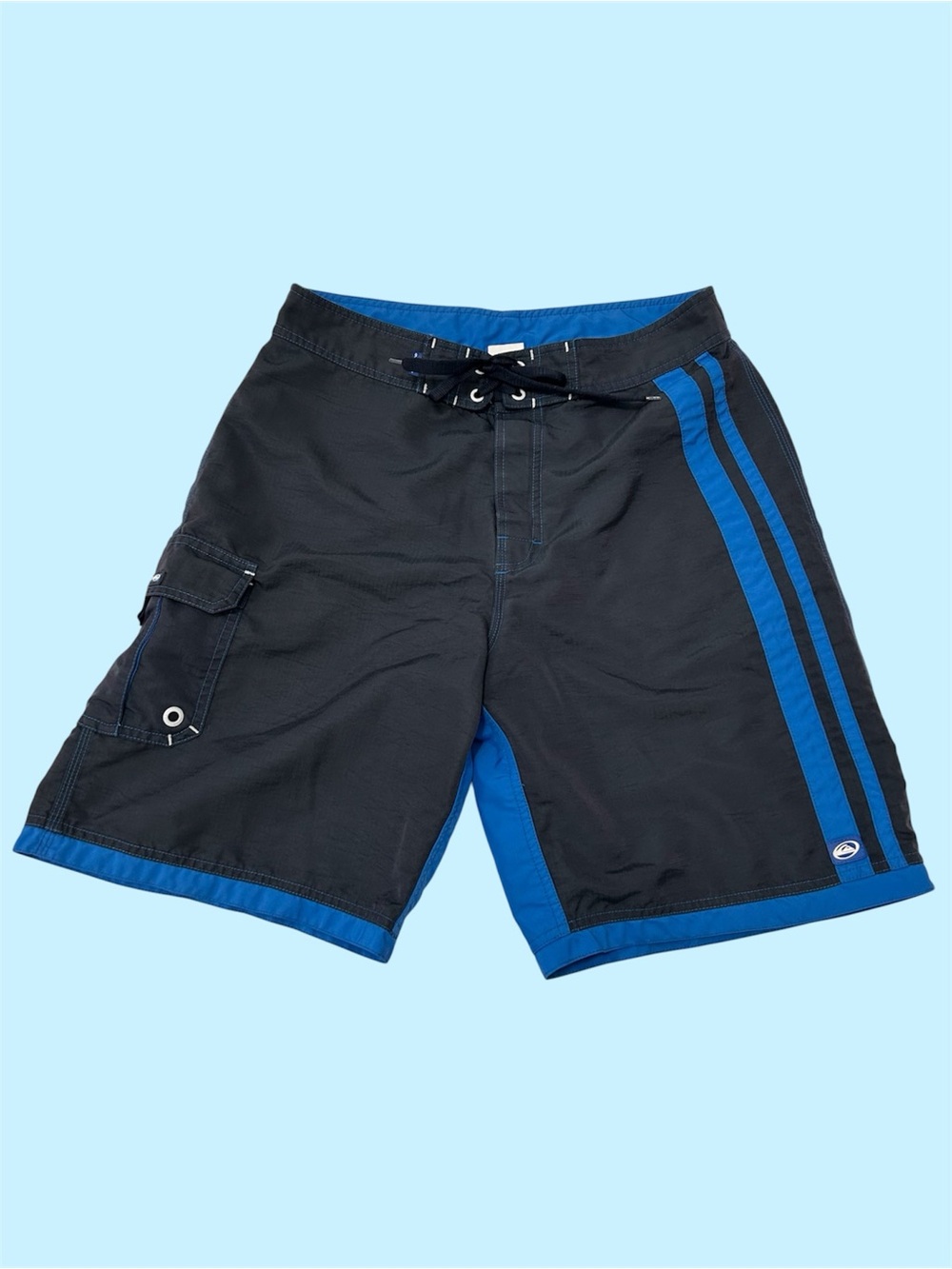 Y2K Quiksilver Racing Stripe Surf Board Shorts Rip Stop Size 32 Navy